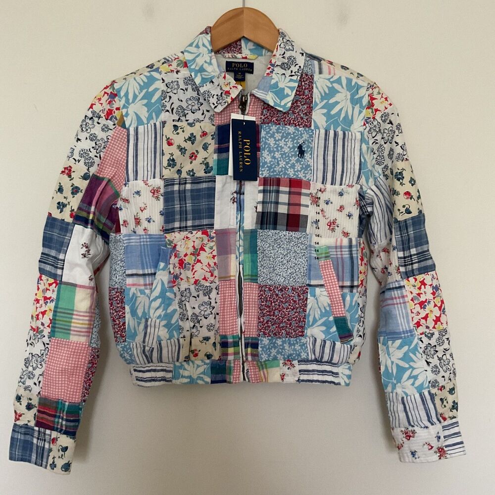 Polo Ralph Lauren Patchwork Mixed Print Cotton-Linen Full-Zip Jacket Girls Sz 14